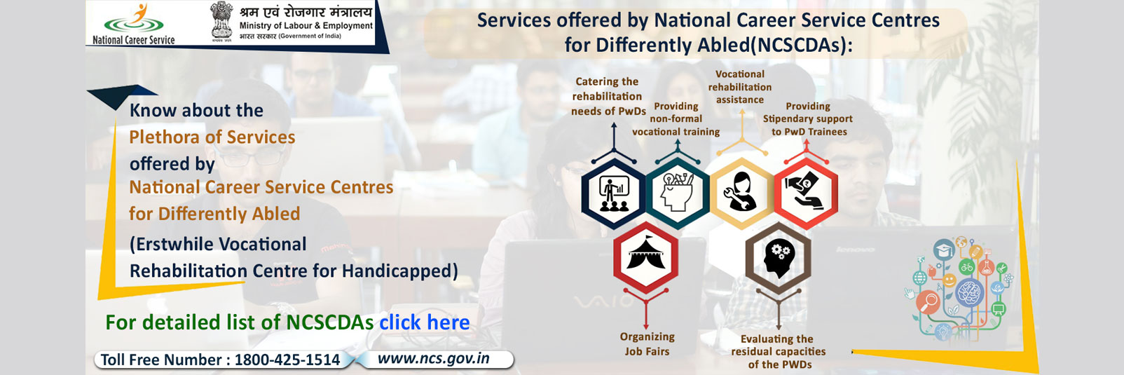 services offered by national career service centres for differently abled 